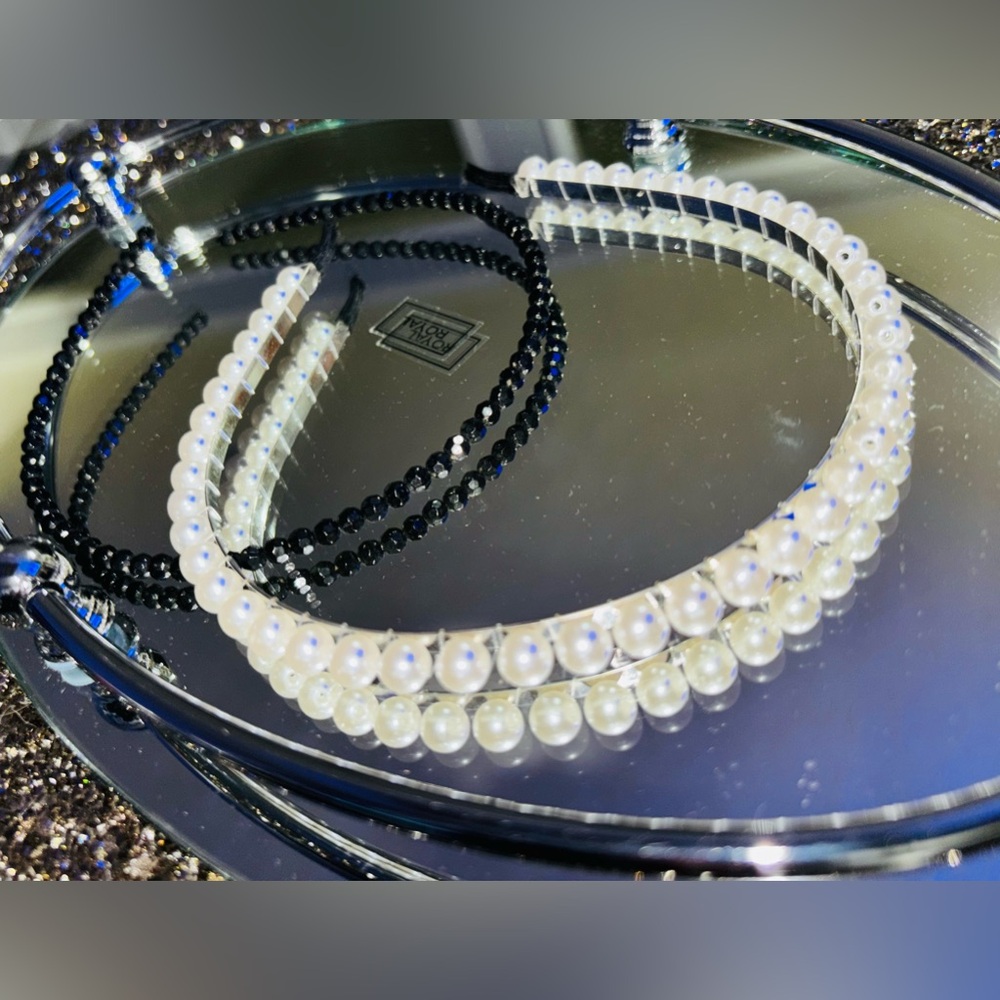 2 Headbands | Black | White Pearls | OSFA ~